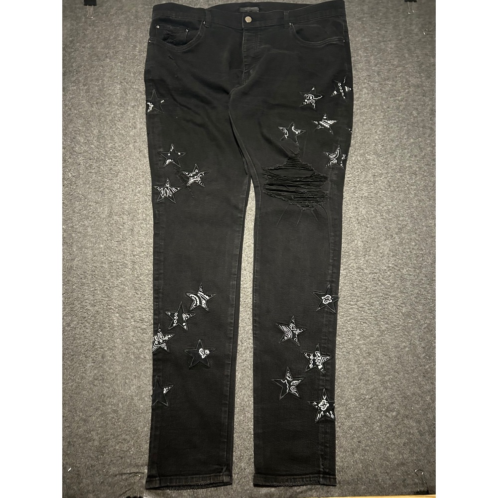 Amiri jeans embroidered stars black designer size 40 made in usa